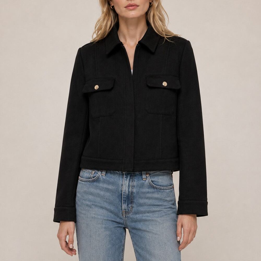 Tahari Black Faux Suede Moto Jacket Size M